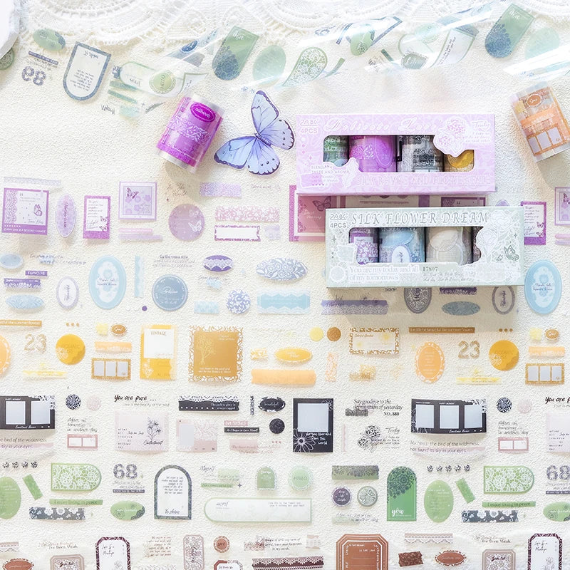 Cartoon Die Cut Label Tape 4 Rolls – Journal & Scrapbook Craft Decorative Craft Tape Qme