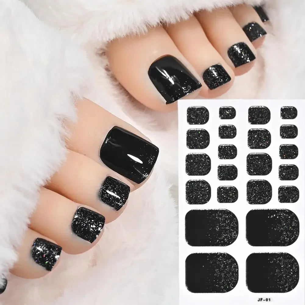 French Black Toe Nail Stickers – 22 Tips No-Bake Wraps Toenail Sticker Wraps Qme A CN