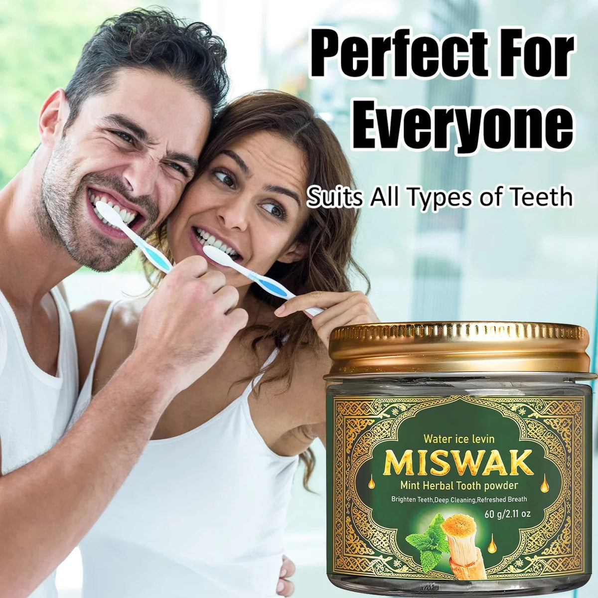 MISWAK Mint Herbal Tooth Powder – Charcoal Brightening Formula Herbal Tooth Powder Qme