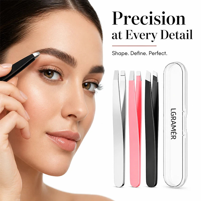 Precision Slant Eyebrow Tweezers with Travel Case – Stainless Steel Eyebrow Tweezers Qst