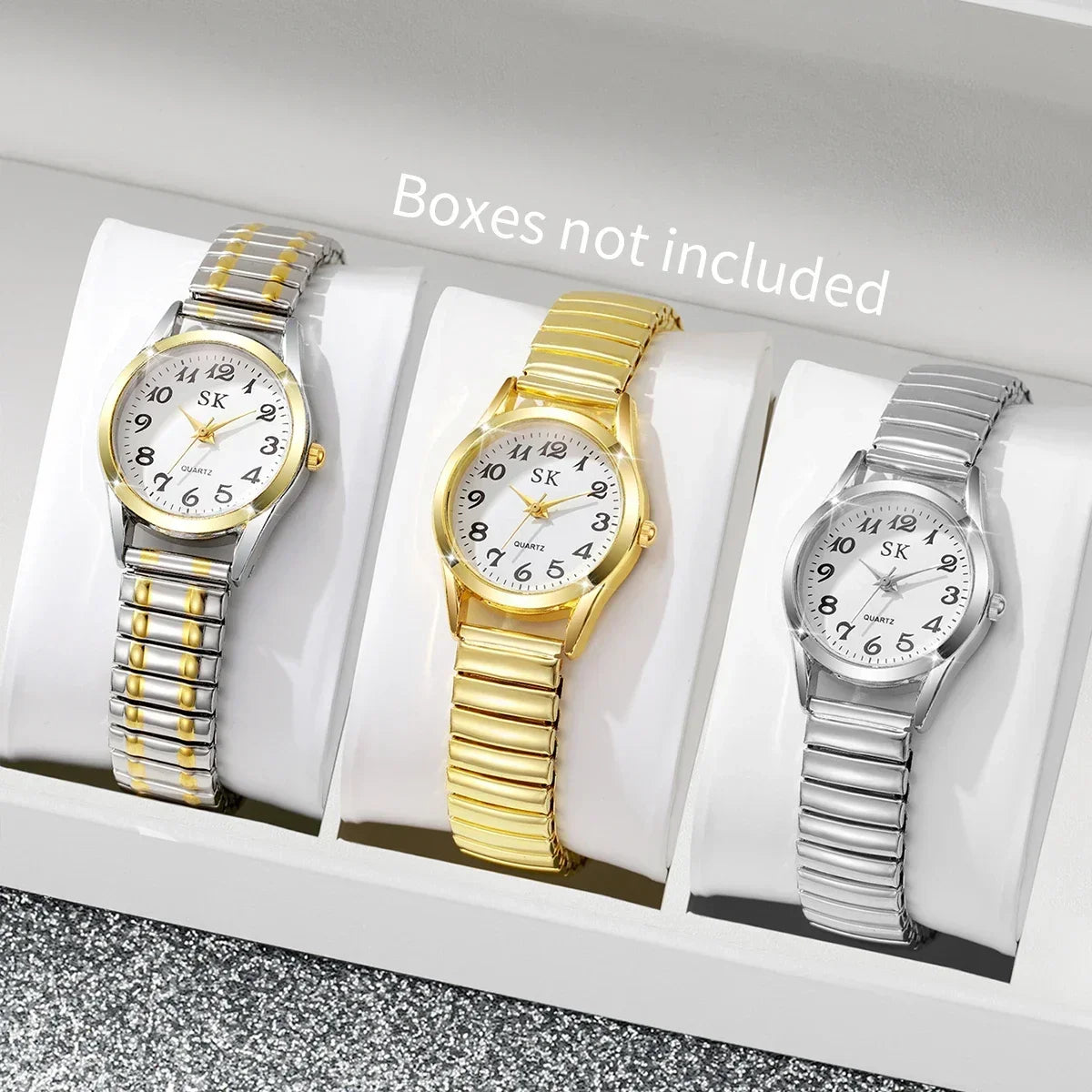 3-Pack Women's Small Dial Elastic Band Quartz Watches Set Women's Watch Set Qme
