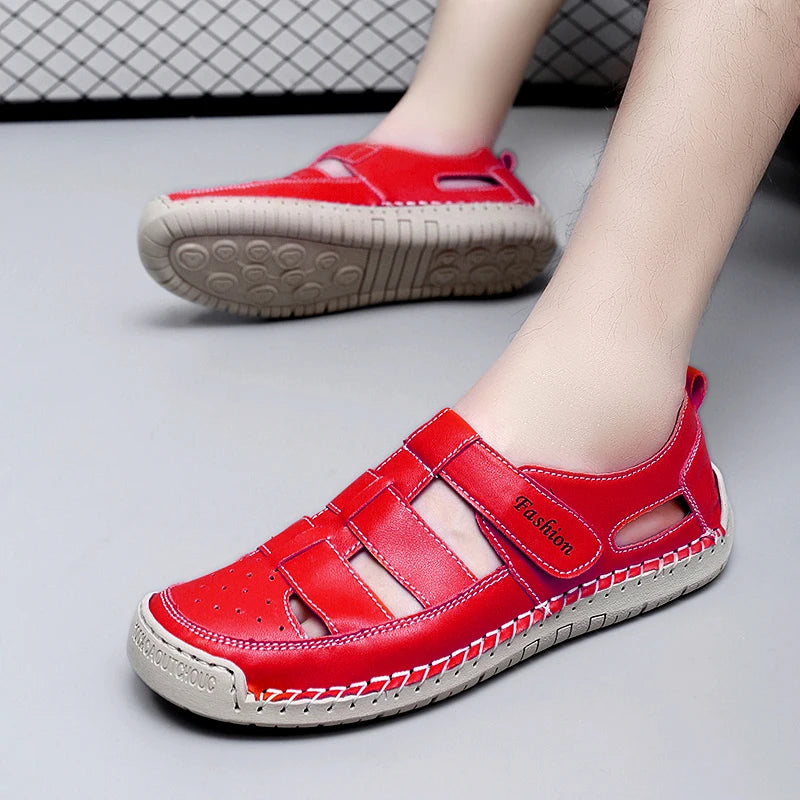 Women's Leather Flat Sandals – Roman Gladiator Beach Shoes Women's Flat Sandals Qst