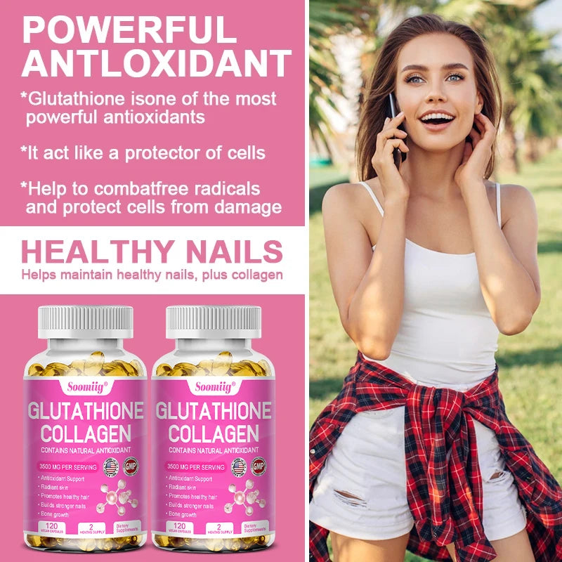 Glutathione Collagen Capsules – Skin Brightening, NON-GMO Skin Beauty Supplement Qst