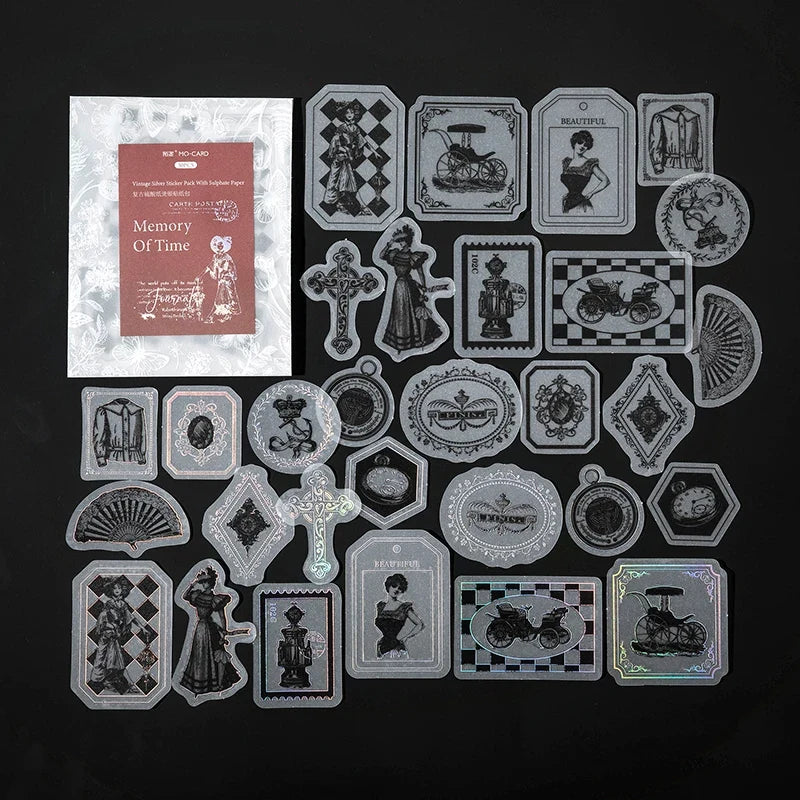 Vintage Silvery Stickers – Junk Journal & Scrapbooking DIY Craft Stickers Qme B