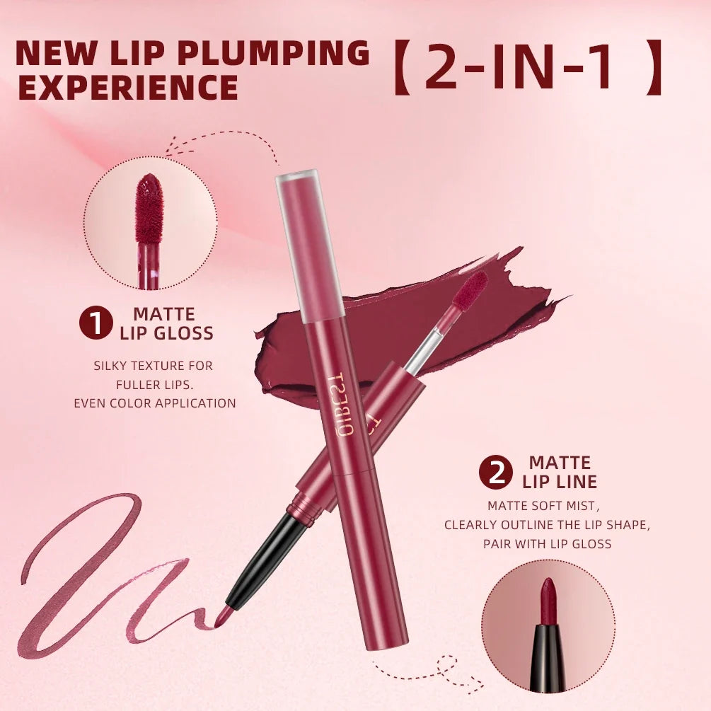 2-in-1 Lip Gloss & Lipliner Pen – Waterproof, Long-Lasting Lip Gloss & Liner Qme