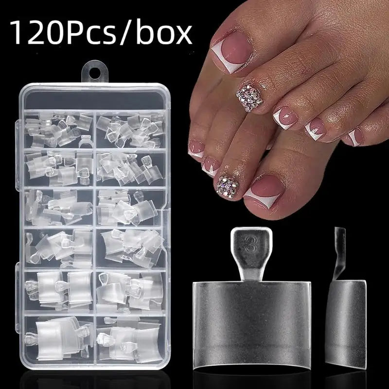 Frosted Square Press-On Toe Nail Tips | Half Cover Pedicure Press-On Toenail Tips Qme
