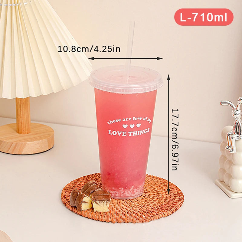Kawaii Transparent Plastic Cup with Straw Lid – Reusable Reusable Straw Cup Qst L