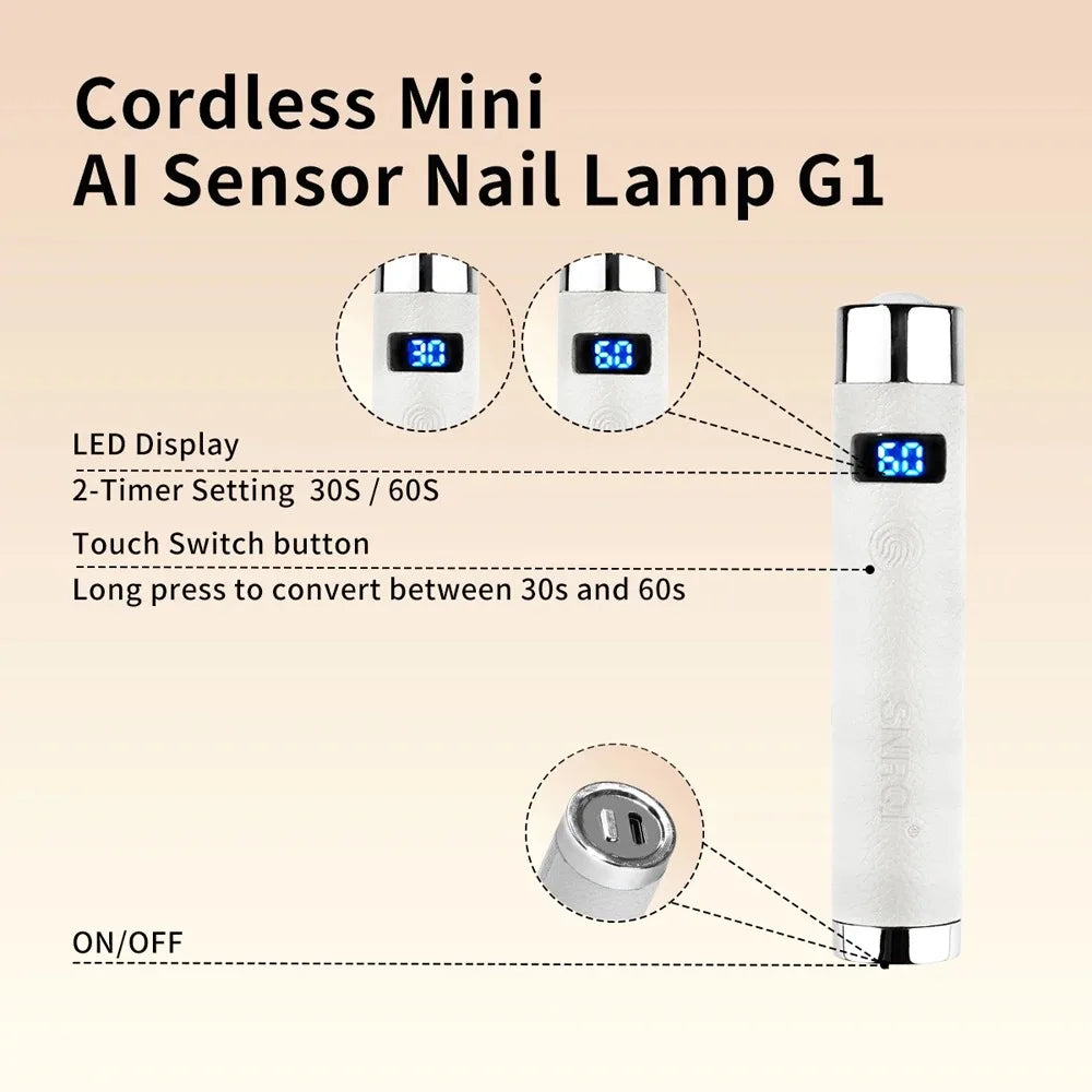Mini UV LED Nail Lamp – AI Sensor Cordless Gel Nail Dryer UV LED Nail Lamp Qst