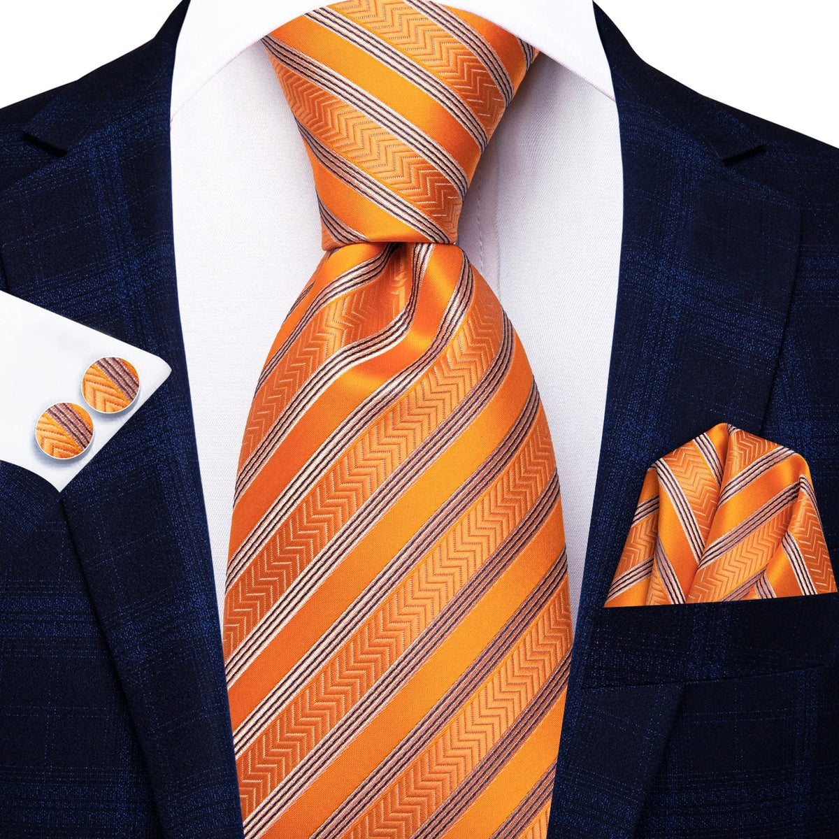 Hi-Tie Men's Orange Grey Paisley Silk Necktie Gift Set