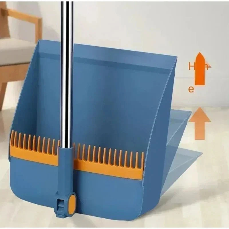Long Handle Broom & Dustpan Set – 180° Angle, Stiff Bristles Broom & Dustpan Set Qme