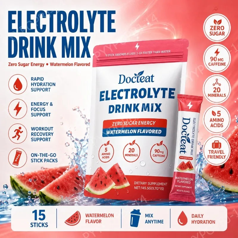 Electrolyte Mix Powder Watermelon – 15 Stick Packs | Googeer Electrolyte Drink Mix Qst