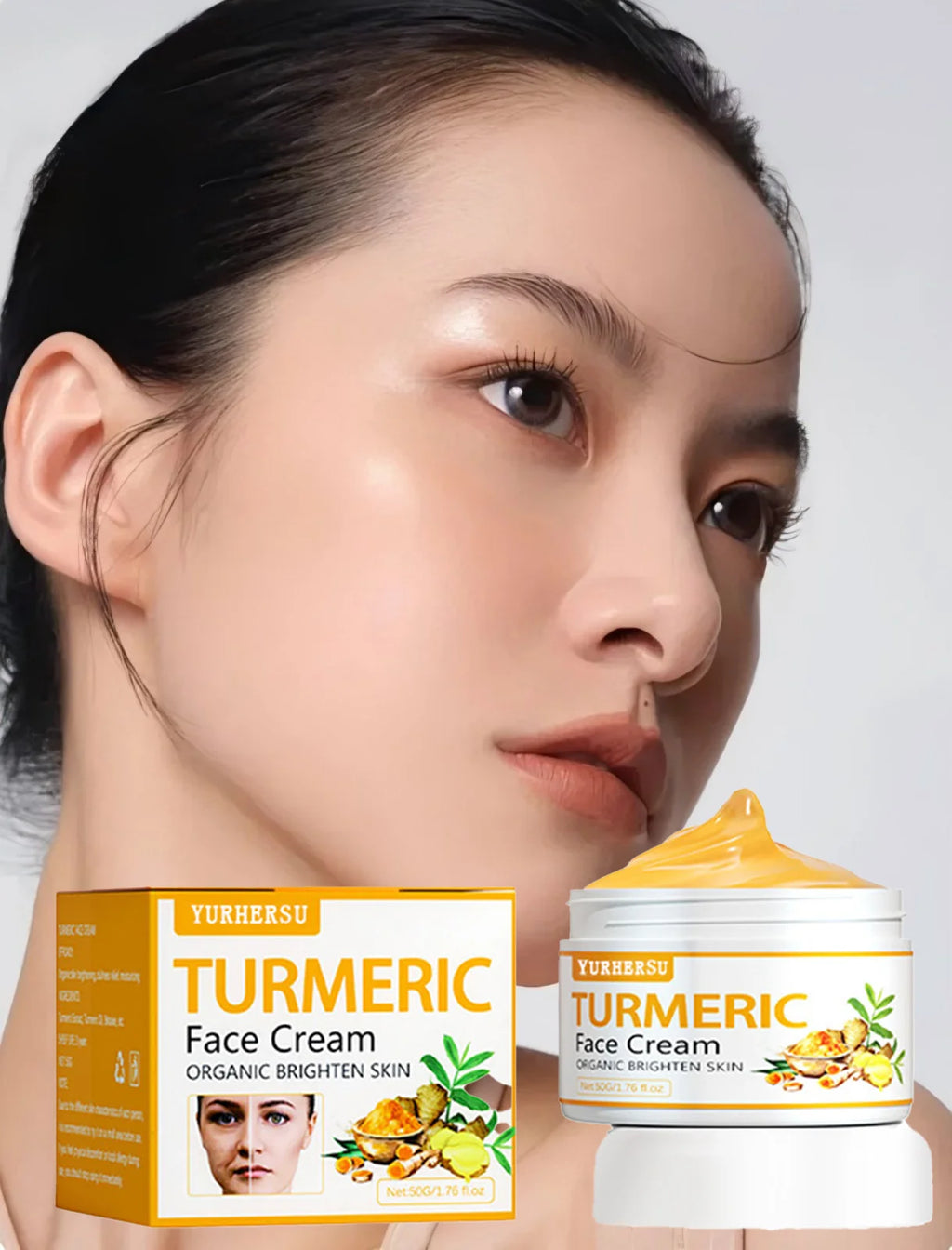 YURHERSU Turmeric Brightening Face Cream 50ml – Dark Spot Cream Brightening Face Cream Qst YELLOW 200g