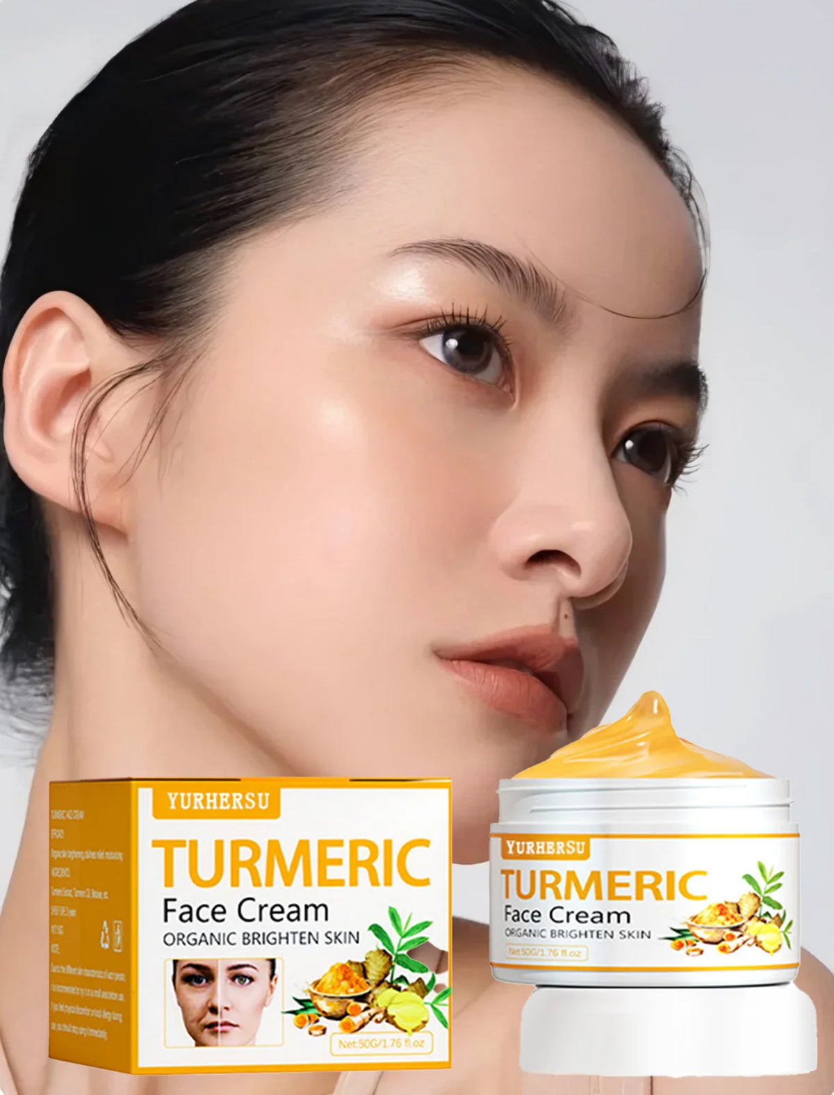 YURHERSU Turmeric Brightening Face Cream 50ml – Dark Spot Cream Brightening Face Cream Qst YELLOW 200g