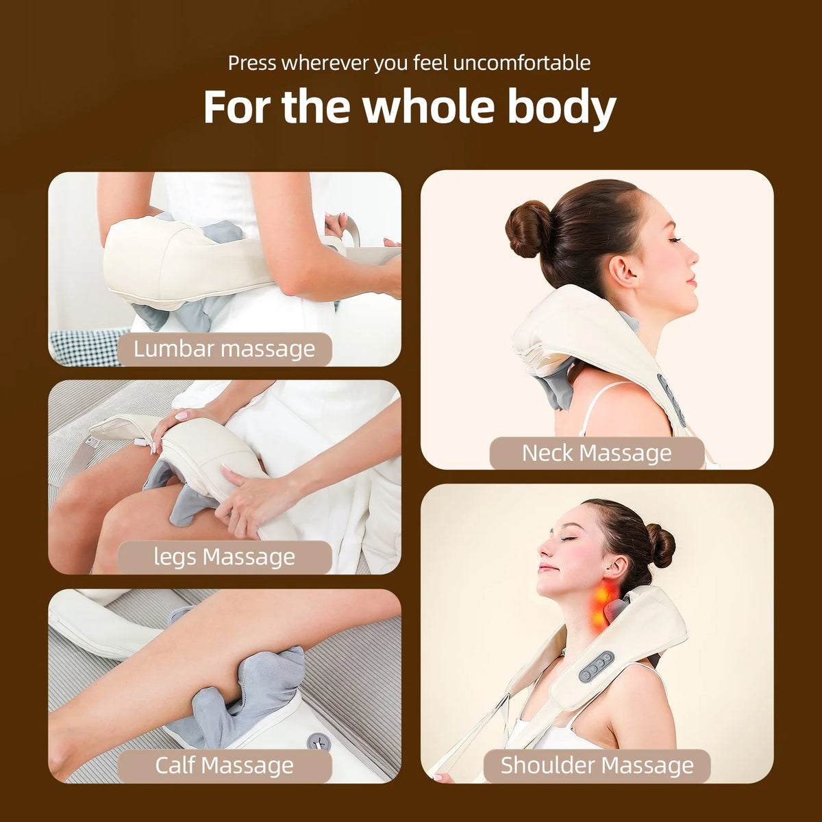 Foreverlily Wireless Neck & Shoulder Shiatsu Massager Shawl Neck Shoulder Massager Qst