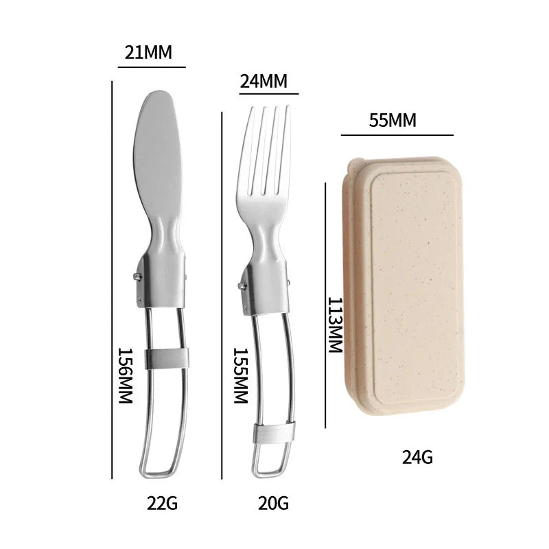 Folding Stainless Steel Cutlery Set – Knife, Fork & Spoon Folding Cutlery Set Qme 2pcs Khaki1