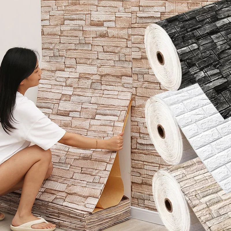 Retro Brick 3D Wall Sticker – Waterproof Self-Adhesive 70cm x 1m 3D Wall Sticker Qme
