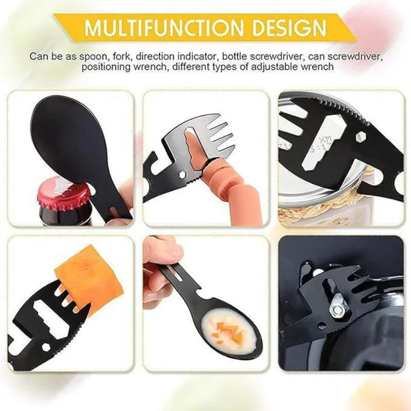 10-in-1 Camping Multitool Fork Spoon Stainless Steel Utensil Camping Multitool Utensil Qme