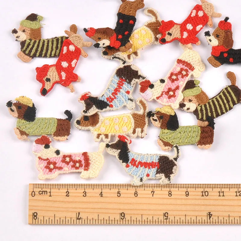 Sausage Dog Iron-On Cloth Patches | 10pcs Mixed Colors & Designs Sew-On Cloth Patches Qme