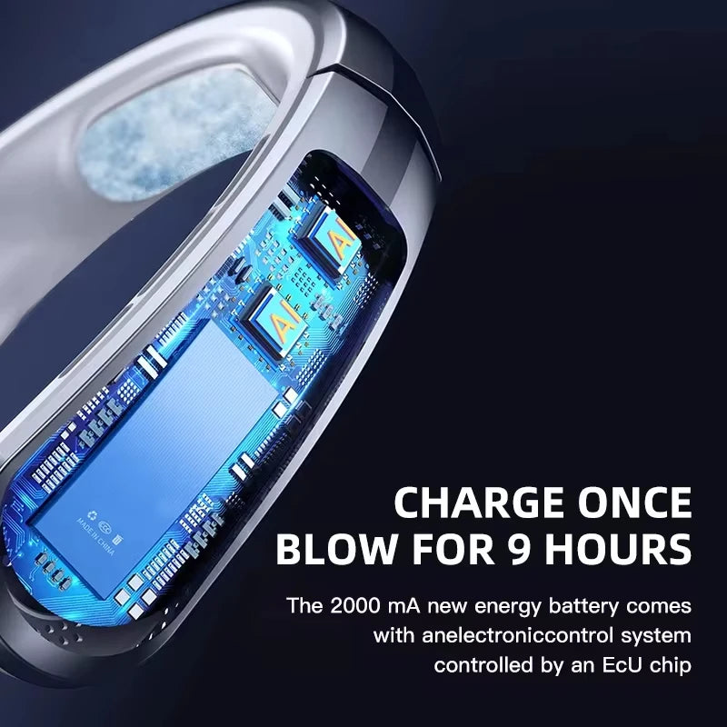 8000mAh Bladeless Neck Fan – USB Rechargeable, 100 Speeds Wearable Neck Fan Qst