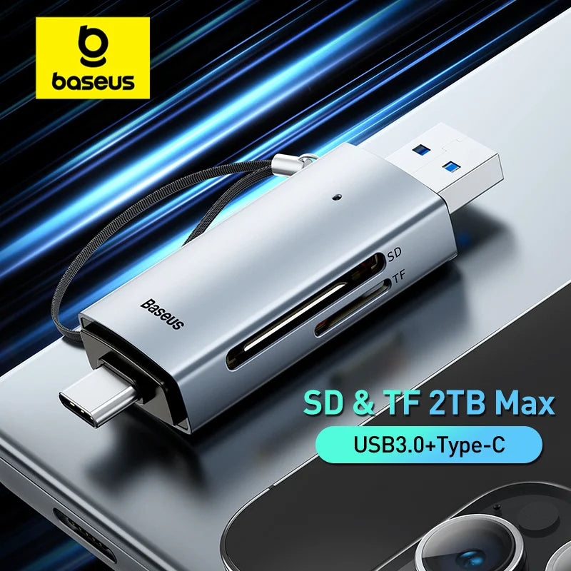 Baseus USB-C & USB 3.0 SD Card Reader – 104MB/s, 2TB Memory Card Reader Qst