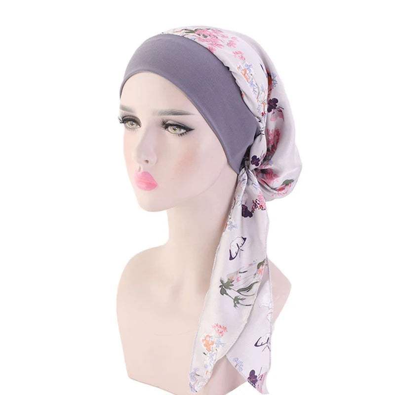 Women's Pre-Tied Turban Head Scarf – Floral Bandana Hat Turban Head Scarf Qst I