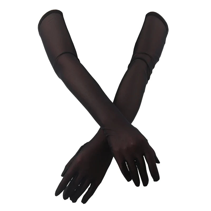 Women's Ultra-Thin Transparent UV Driving Gloves | 55cm Driving Gloves Qme black length 55cm