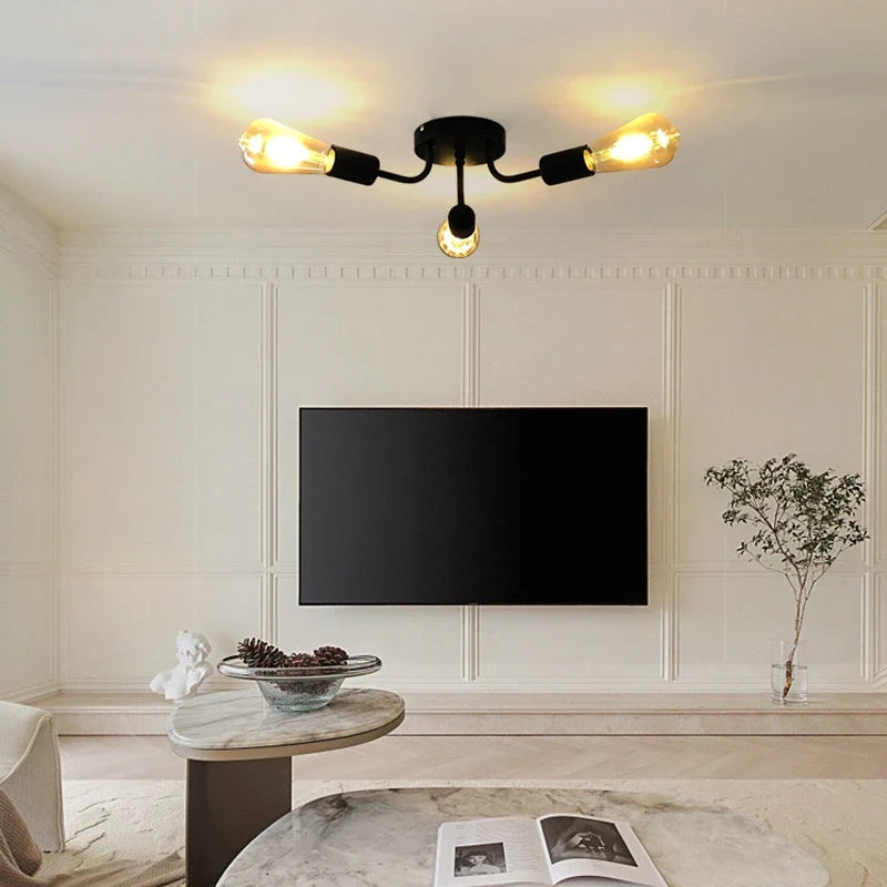 Vintage Wrought Iron Multi-Rod E27 Ceiling Light – Black Ceiling Light Fixture Qme