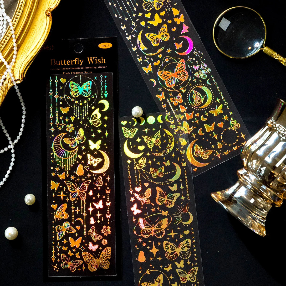 Waterproof Glitter Laser Cartoon Dot Stickers – 3 Pack | DIY Craft Decorative Stickers Qme