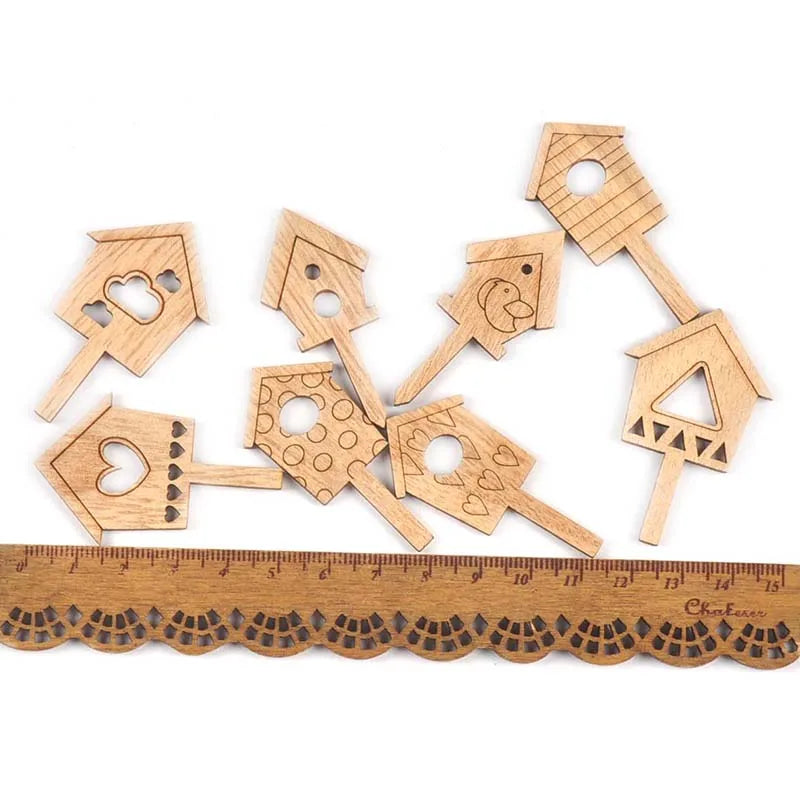 Natural House Pattern Wooden Flowerpot Insert Ornaments 3x5cm Wooden Flowerpot Ornament Qme