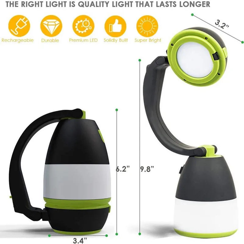 LED Camping Lamp 3-in-1 Flashlight USB Rechargeable Waterproof LED Camping Lamp Qme