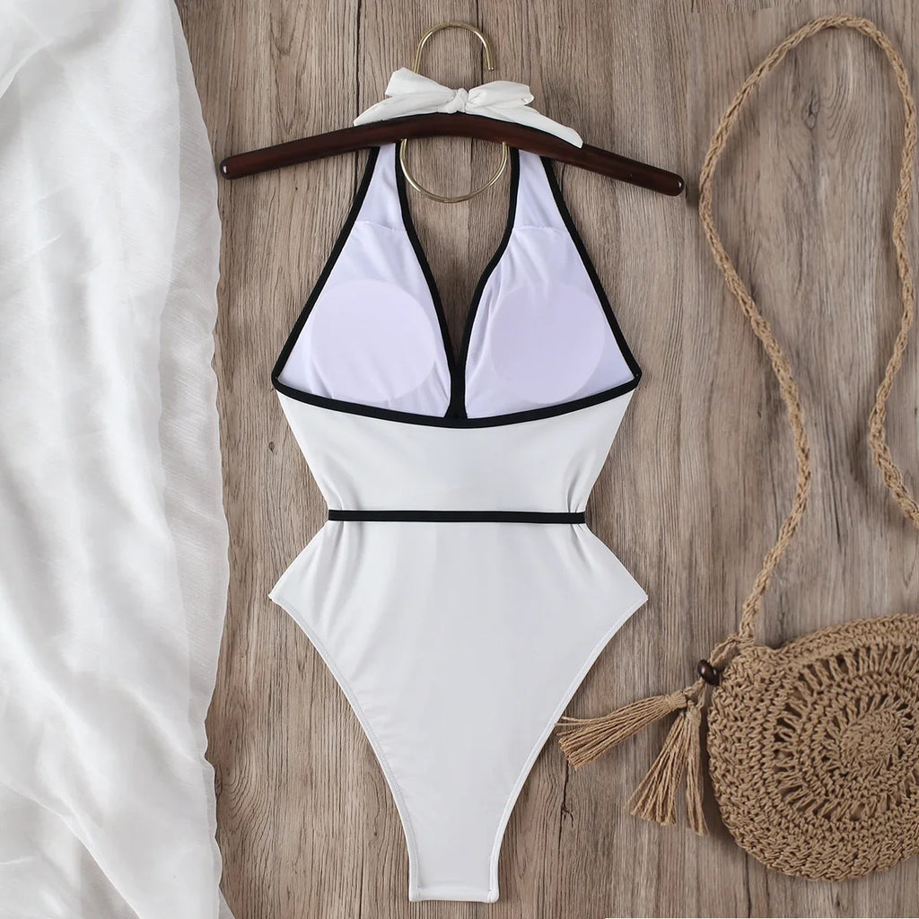 Floral Halter Bandage One-Piece Swimsuit – Women's Bathing Suit One-Piece Swimsuit Qme