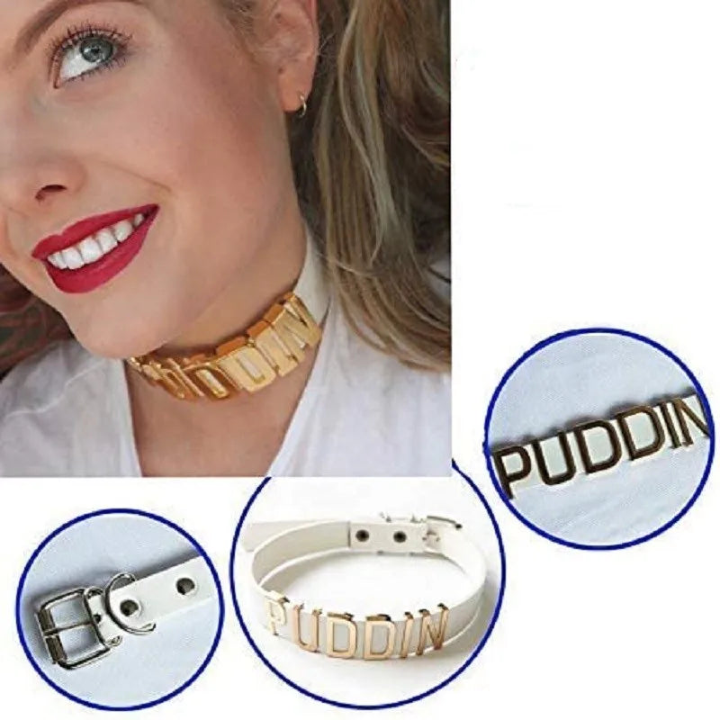 Leather Puddin Choker Cosplay Collar – Punk Necklace Cosplay Choker Collar Qme