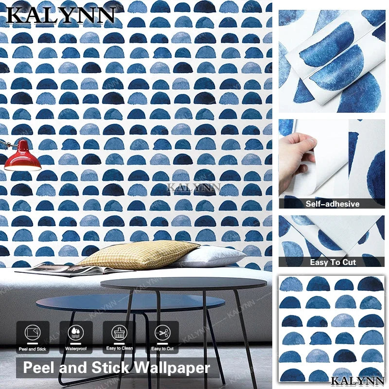 Peel & Stick Wallpaper – Blue White Watercolor Scallop Peel & Stick Wallpaper Qme
