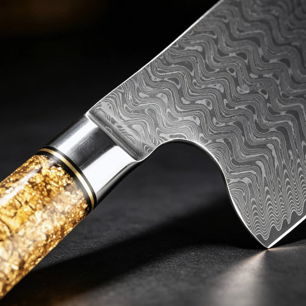 XITUO 7-Inch Damascus Steel Chinese Cleaver – Gold Leaf Handle Damascus Cleaver Knife Qst