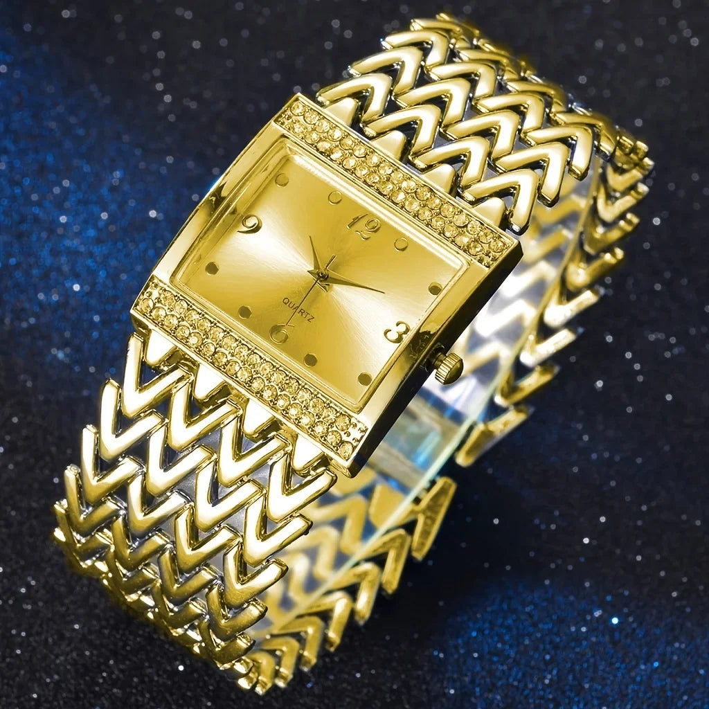 Women's Luxury Bracelet Watch | Gold & Silver Stainless Strap Bracelet Watch Qme
