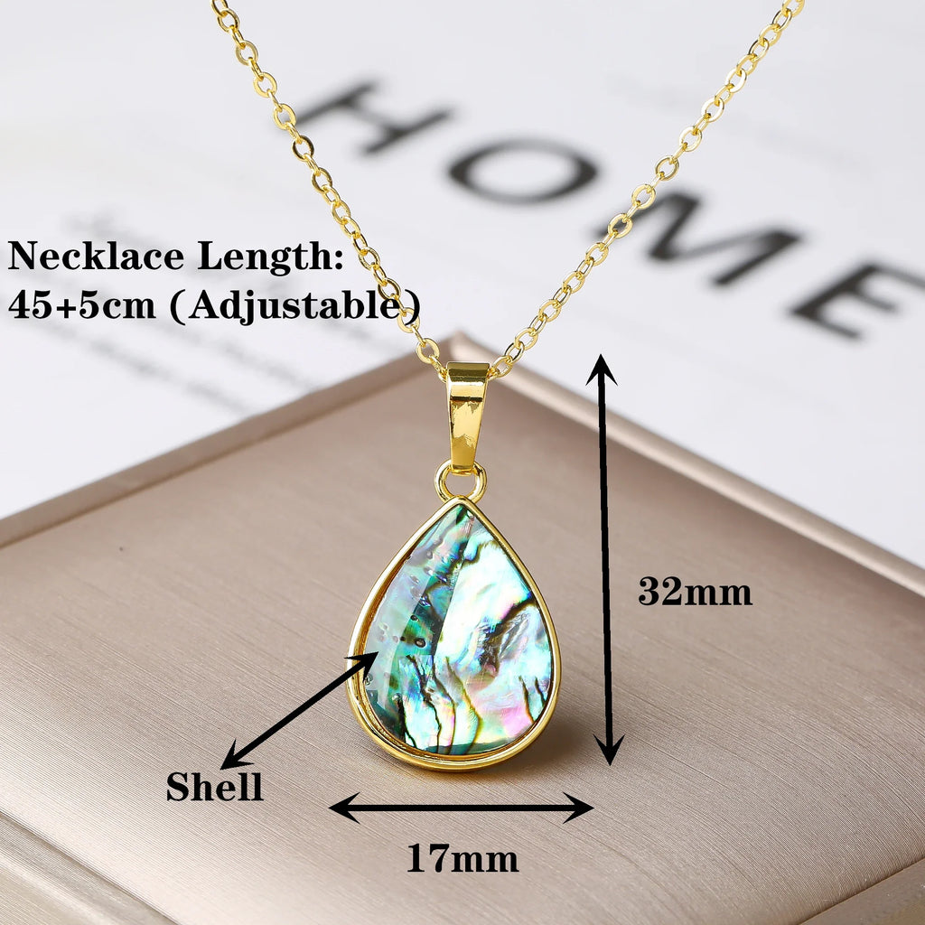 Natural Abalone Shell Pendant Necklace – Silver & Gold Shell Pendant Necklace Qme