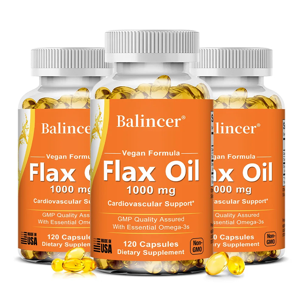 Flaxseed Oil 1000mg Capsules – Vegan Omega 3-6-9 Supplement Omega Supplement Qst 120 count-3 bottle