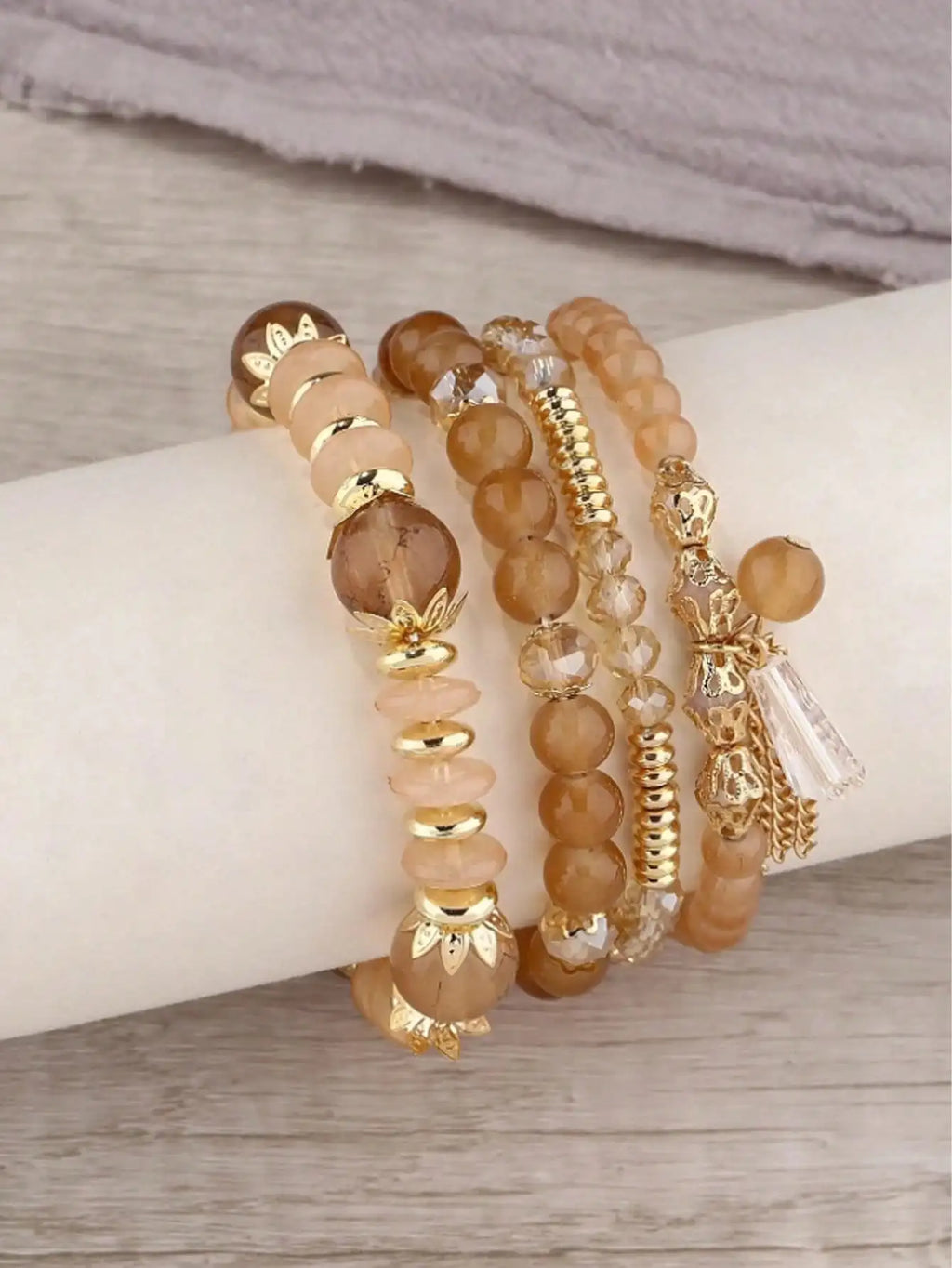 Crystal Bead Bracelet – Imitation Agate Pearl Tassel Chain Bead Bracelet Set Qme