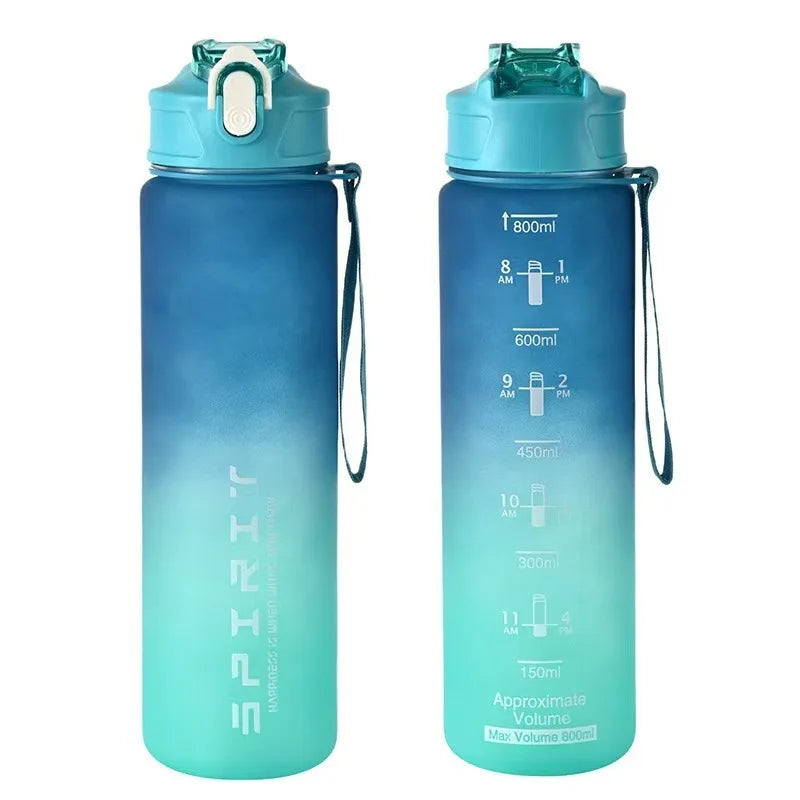 800ml Leak-Proof Sports Water Bottle with Straw & Time Markers Sports Water Bottle Qme