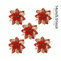 Glitter Christmas Artificial Flower Tree Hanging Ornaments Christmas Tree Ornaments Qme Red Gold 5pcs