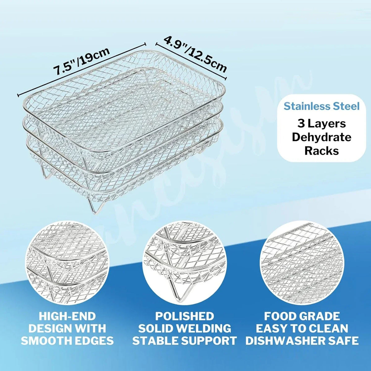 3-Tier Stackable Stainless Steel Air Fryer Rack Set | 3.7–4.2Qt Air Fryer Rack Set Qme