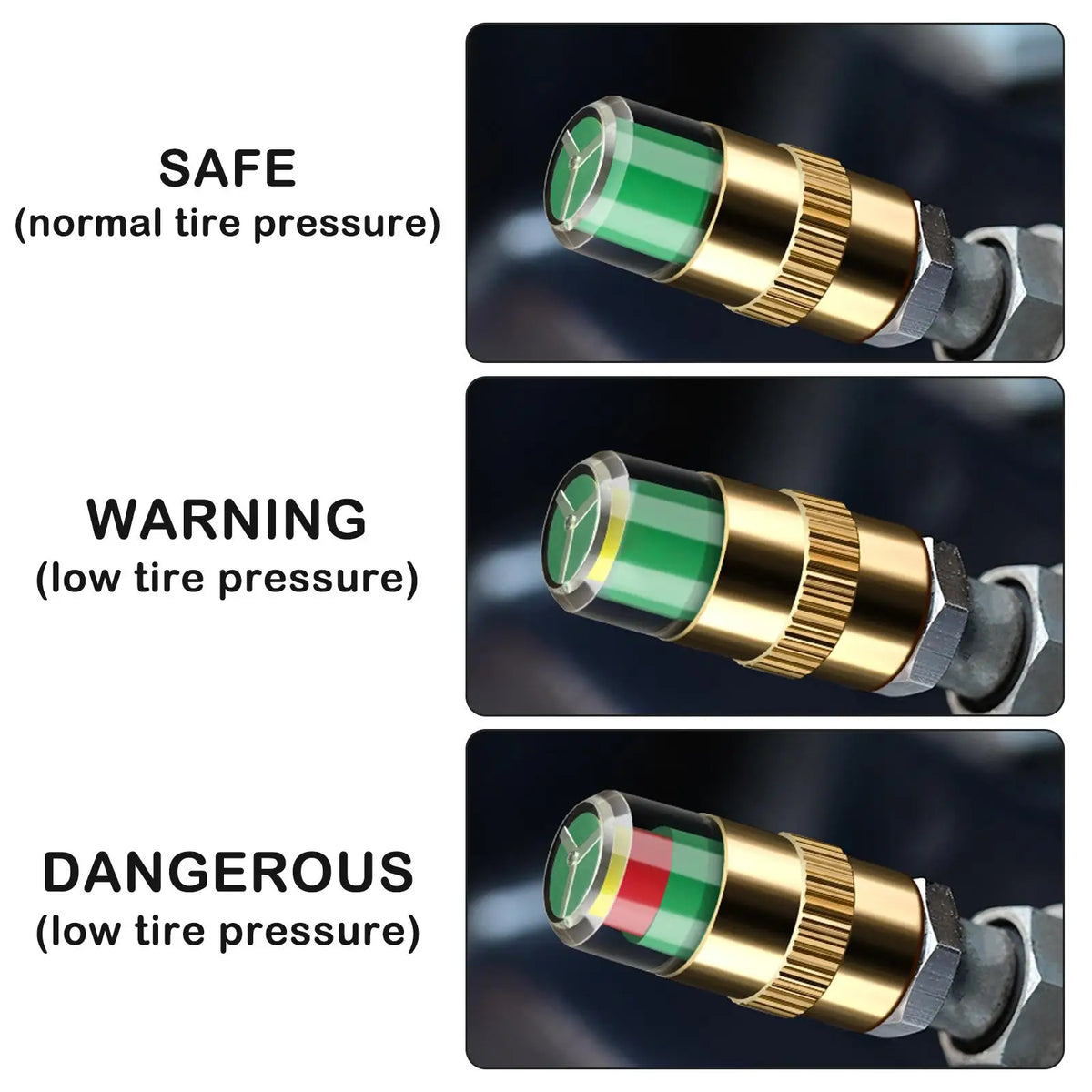 Tire Pressure Monitor Valve Cap Gauge Silver 4-Pack Tire Pressure Gauge Cap Qme
