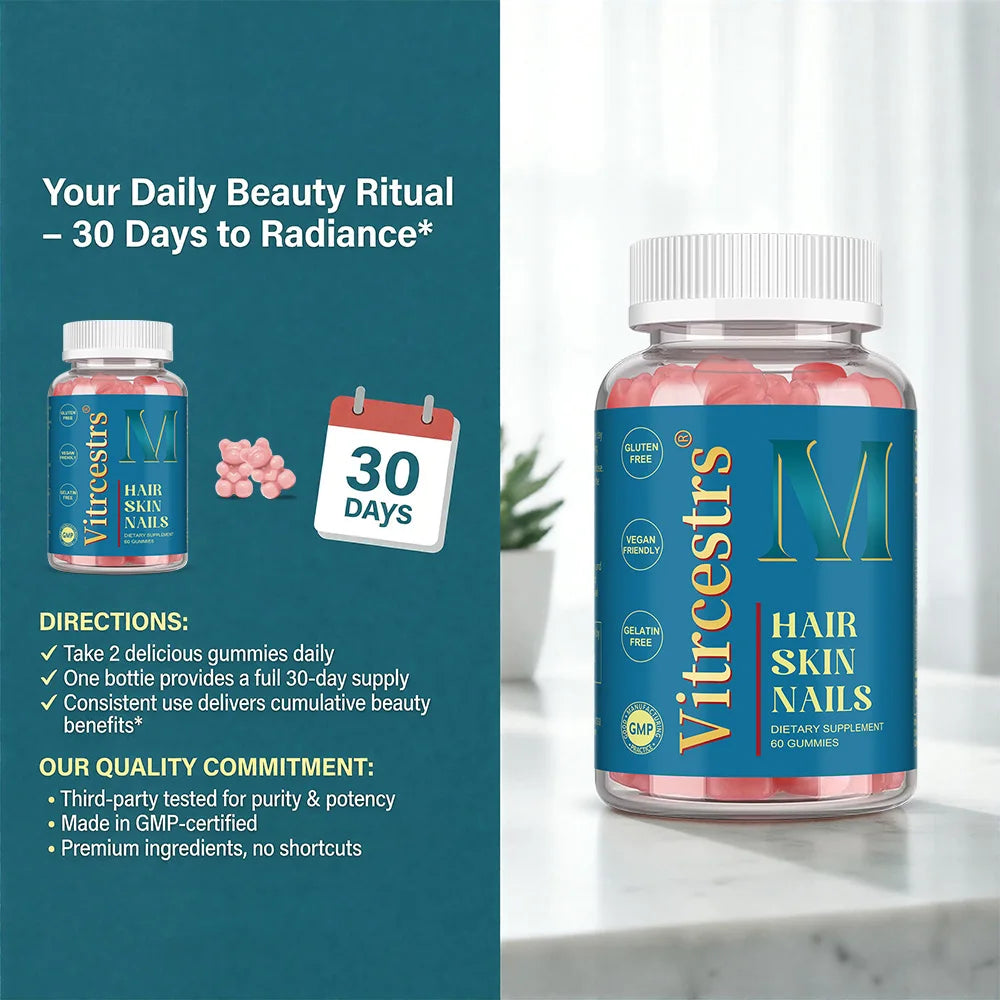 Hair Skin & Nails Gummies – Biotin, Vitamin C & E | STRESSXCEL Beauty Supplement Gummies Qst
