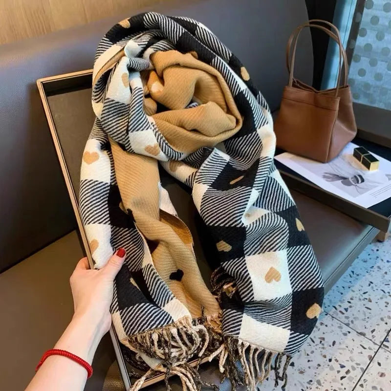Women's Plaid Blanket Shawl Scarf – Thick Knit Winter Wrap Blanket Shawl Scarf Qst