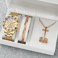 4-Piece Men's Stainless Steel Quartz Watch Set – Business Style Men's Watch Set Qme 1