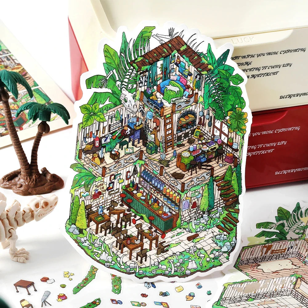 Fantasy House Miniature Scene Stickers – 3 Sheets, 5 Colors Decorative Craft Stickers Qme