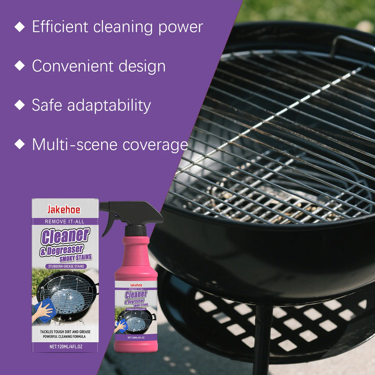 JAKEHOE 120ml BBQ Grill Cleaner – Heavy Duty Degreaser Spray Grill Cleaner Spray Qst