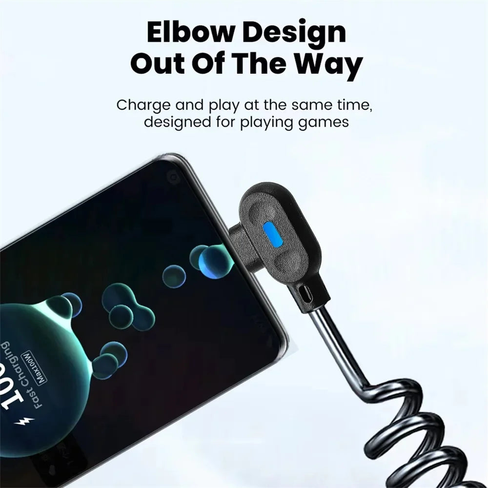 USB-C 90° Elbow Coiled Fast Charging Spring Cable 1m USB-C Charging Cable Qme