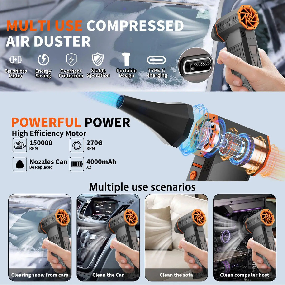Rechargeable Portable Air Duster – Car & Home Cleaning Blower Rechargeable Air Duster Qme