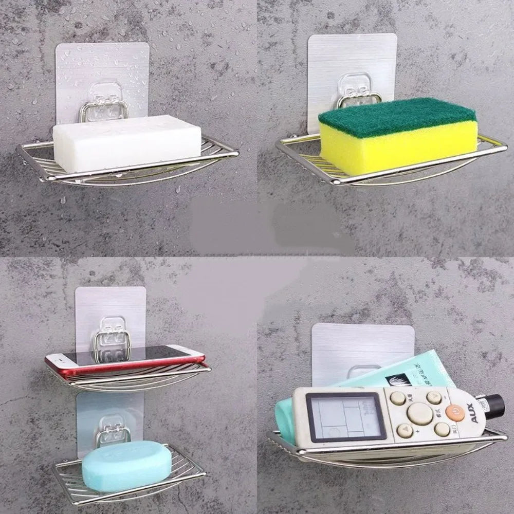 Wall-Mounted Stainless Steel Soap Holder with Drain Rack Soap Dish Holder Qme